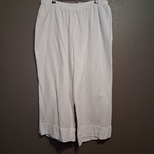 Oh My Gauze 3 (XL) Pants White Wide Leg Cropped Cotton Beach Coastal Lagenlook